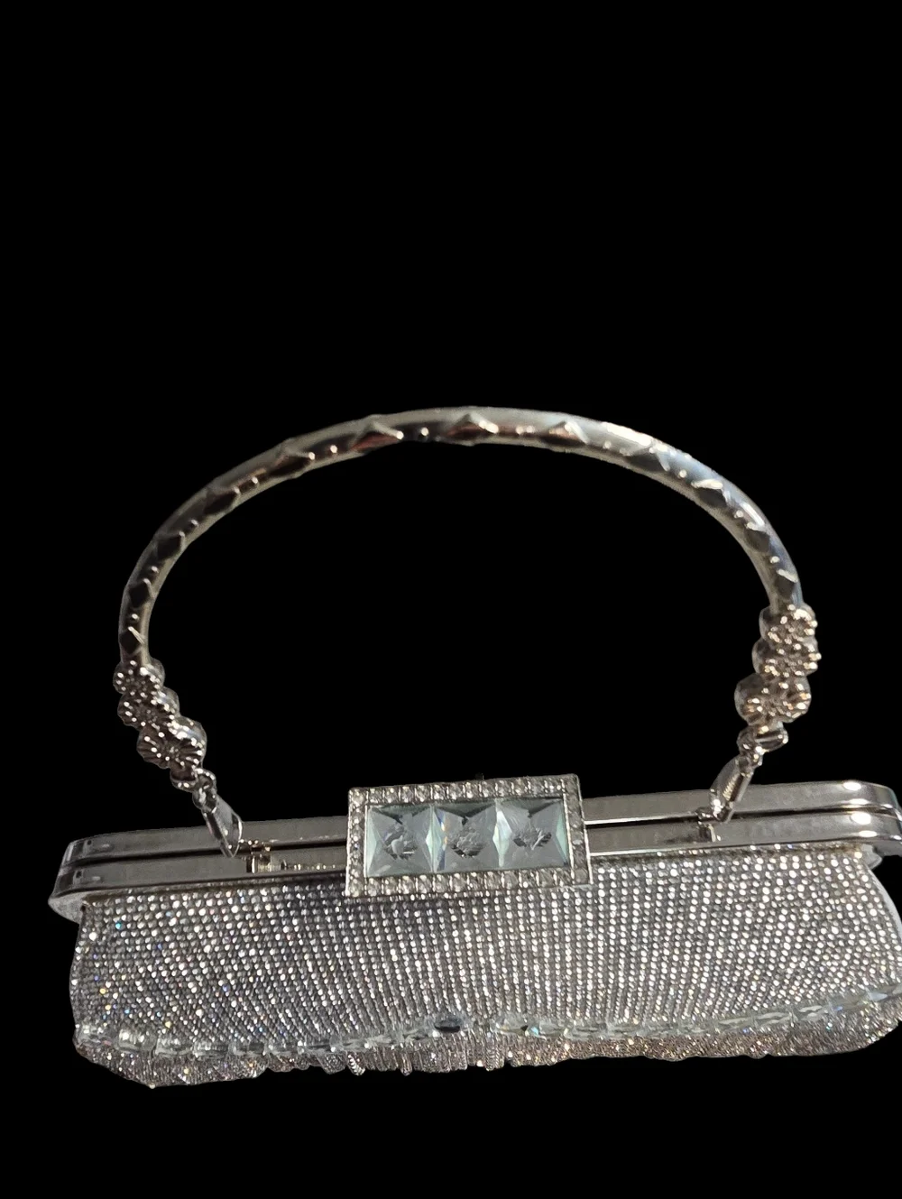 Silver Crystal Fringe Evening Clutch/Crossbody  Handbag - Picture 4 of 4
